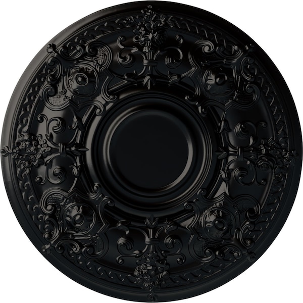Ekena Millwork Oslo Ceiling Medallion (Fits Canopies up to 10 1/2"), Hand-Painted Jet Black, 28 1/8"OD x 1 3/4"P CM28OSBLF - main